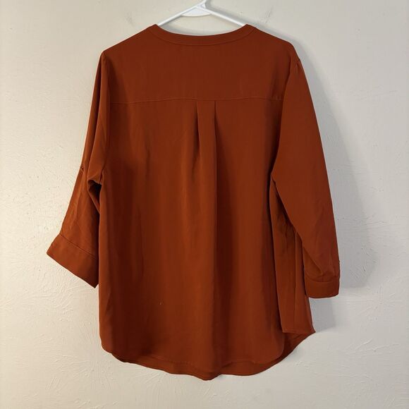 2 Torrid Harper Georgette Pullover 3/4 Sleeve Tunic Blouse 1X Orange & Marbled - Picture 6 of 8